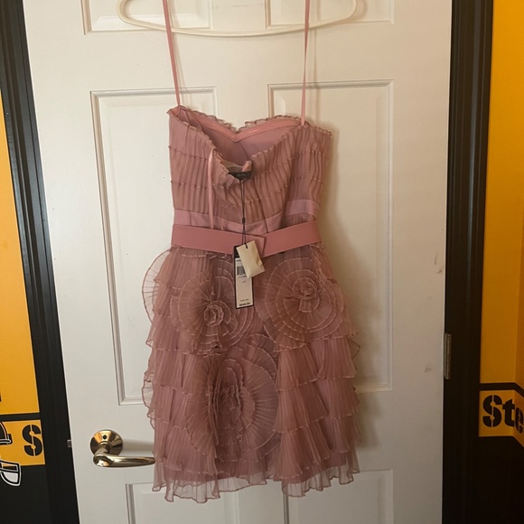 BCBG Floral Organza Bustier Party Mini Dress in Nude Pink - Picture 3 of 4